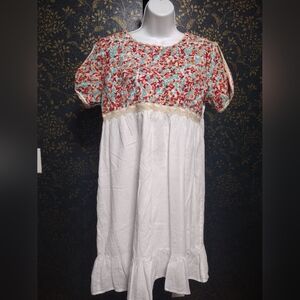 Athro THML embroidered flower print flutter sleeve dress